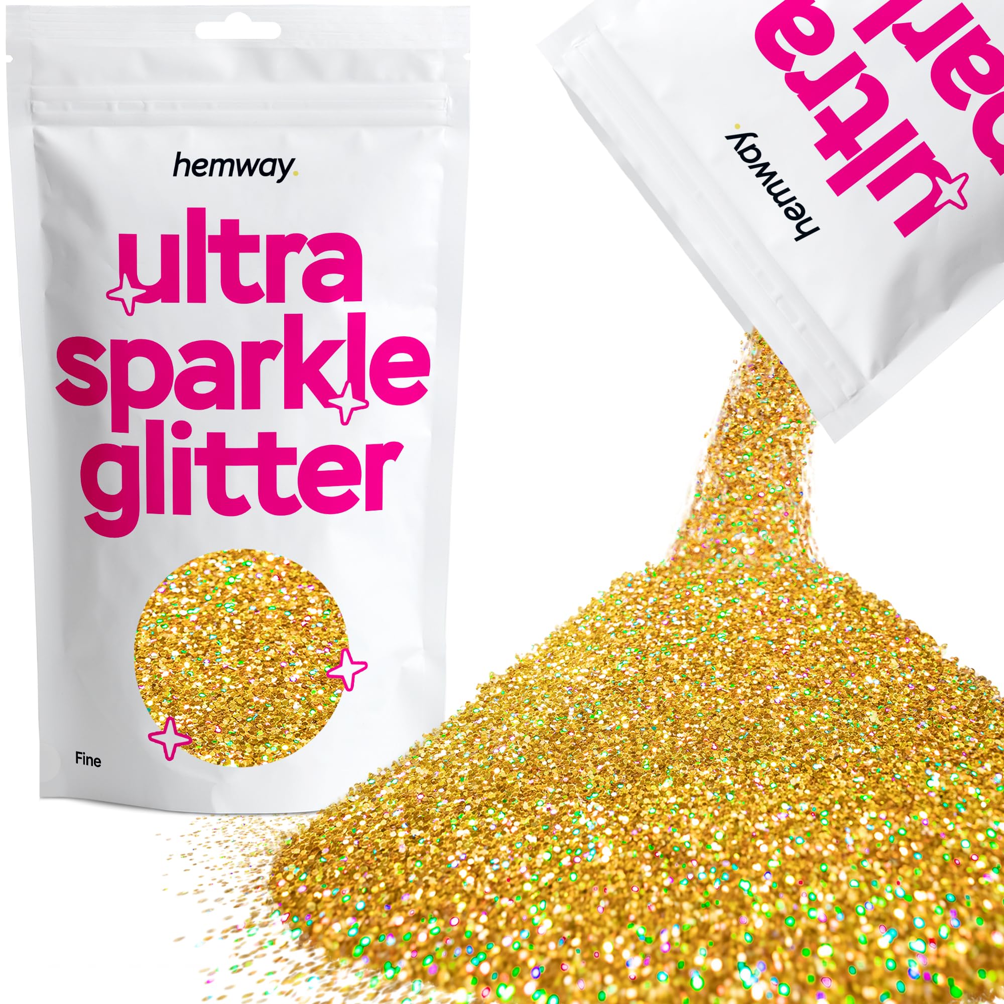 Hemway Ultra Sparkle Glitter Gold Holographic 100g Fine | Glitter for Arts & Craft, Makeup, Nail Art, Crafting, Card Making, Sparkle Decoration