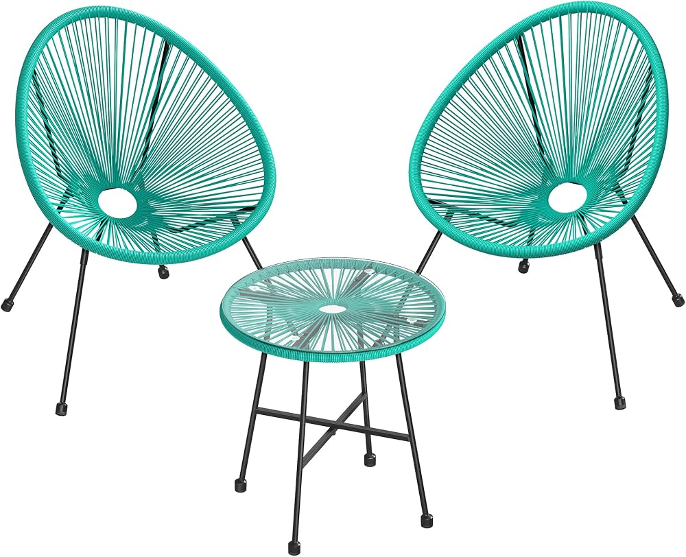 SONGMICS 3-Piece Garden Patio Set Glass Top Table 2 Chairs GGF013C02