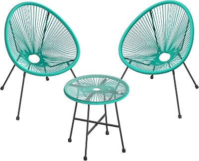 SONGMICS 3-Piece Garden Patio Set Glass Top Table 2 Chairs GGF013C02