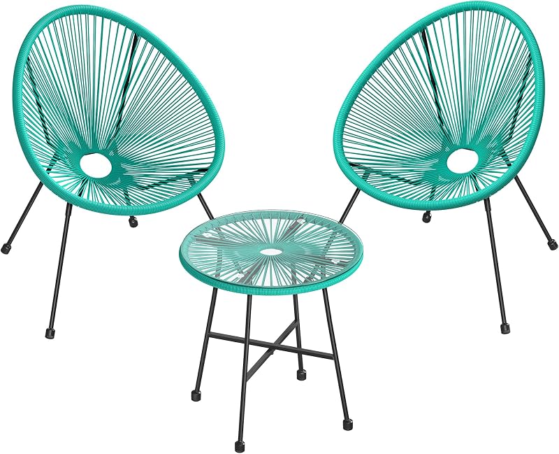 SONGMICS 3-Piece Garden Patio Set Glass Top Table 2 Chairs GGF013C02