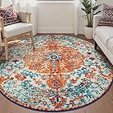 Lahome Bohemian Floral Medallion Round Rug - 6Ft Soft Rug for Living Room Washable Rug for Dining Room, Vintage Non Slip Cute