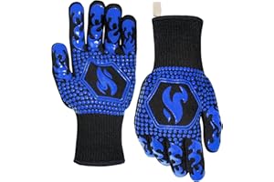 TOUBIK Oven Gloves, BBQ Gloves 1472℉ Extreme Heat Resistant, Grilling Gloves Silicone Non-Slip Oven Mitts, Kitchen Gloves for BBQ, Grilling, Cooking, Baking-1 Pair(Blue, Short)