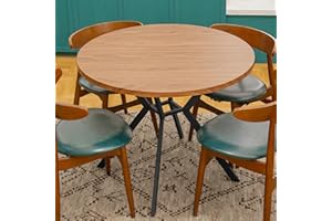DKLGG Round Dining Table, 39" Mid-Century Modern Round Kitchen Table for 4-5 People, w/1.18" Thickness Tabletop & Black Square Metal Base Legs Leisure Table for Kitchen Dining Restaurant