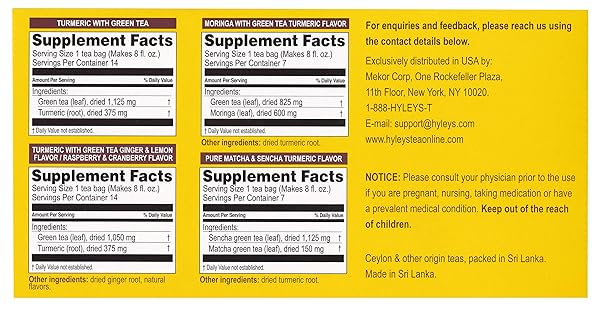 HYLEYS TURMERIC WITH GREEN TEA ASSORTED FLAVORS – ANTIOXIDANT-RICH HERBAL TEA VARIETY PACK – 42 TEA BAGS