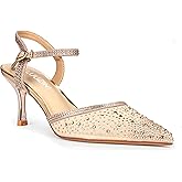 Luuzini Women's Lumia Rhinestone Slingback Pumps Kitten Rose Gold Heels, Pointed Closed Toe, Sparkly Comfortable Slip-On Dress Shoes for Wedding, Evening Party, Bridal, Dance, Dressy Party, Champagne