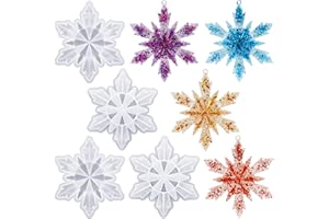 KINYFY 4 Pcs Christmas Snowflake Resin Molds, Silicone 3D Snowflake Molds Christmas Ornament Resin Molds for Christmas Tree Pendant DIY Crafts Decoration