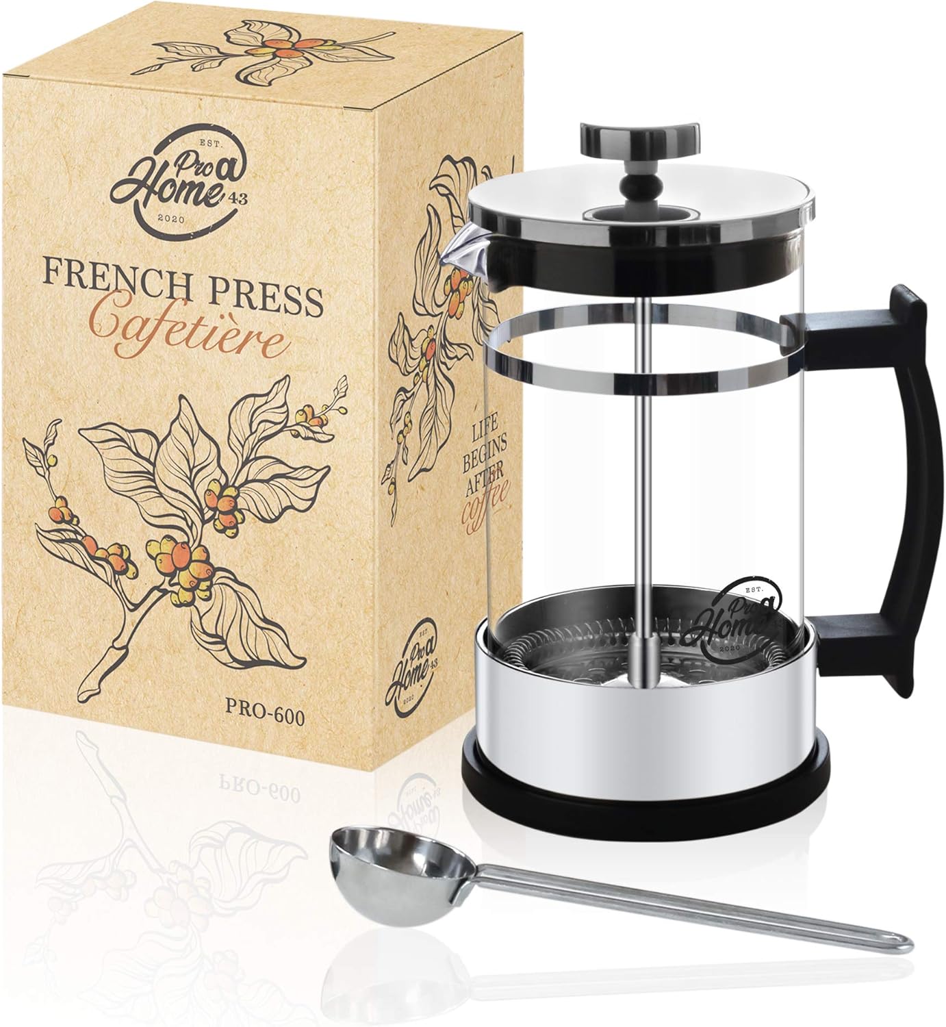 ProHome43 French Press Kaffeebereiter 0,6L (4 Tassen), Kaffeepresse