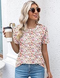 Kistore Womens Summer Crew Neck Pleated Floral Tops