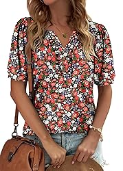 KISSMODA Women's Tunic Tops Casual V Neck Short
