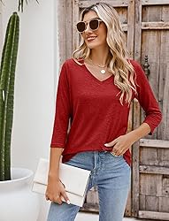 Sherosa Womens 3/4 Sleeve Tops Casual Cotton V Neck