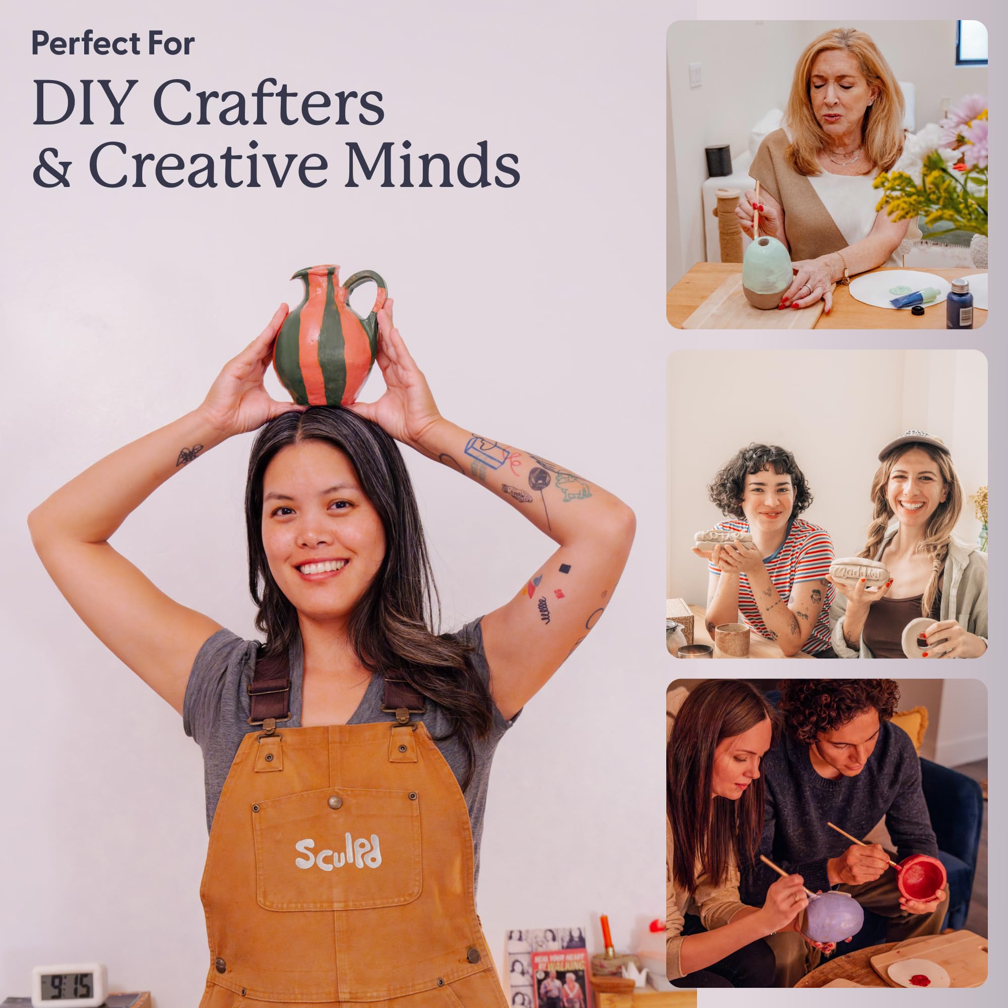 Sculpd - The Original Pottery Kit - Complete Air Dry Clay Kit for Adults Includes Sculpting Tools, Varnish, Paint Brushes, Guides, Arts & Crafts Sets, Gloss Varnish