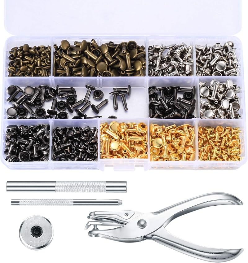lzijun 360PCS Leather Rivets Kit with Hole Punch Pliers & Tools - 4 Colors