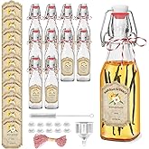 NVioAsport 10 Pack Swing Top Glass Vanilla Extract Bottles 8 oz with Lids, Vanilla Extract Labels and Funnel, Glass Boston Bottles for Syrup Gift, Flip Top Jars