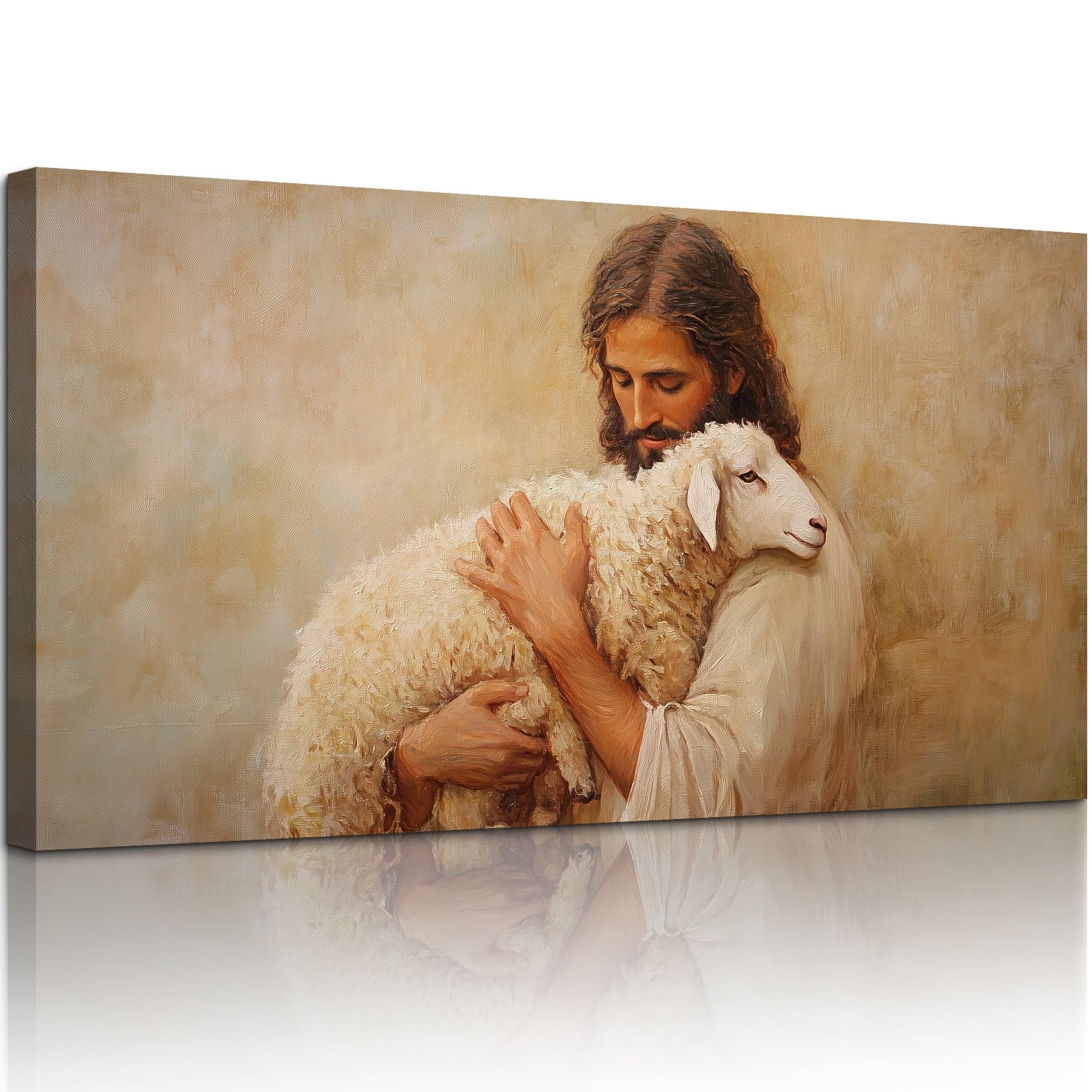 View 1 of **6 INCH BOX CUTTER TEAR BOTTOM CORNER***SERIMINO Jesus Christ Wall Art, Christian Lamb of God Extra Large Art Prints, The Lord Is My Shepherd Canvas Painting, Serenity Prayer Pictures Wall Decor Living Room Dining Room Church 29"X57"