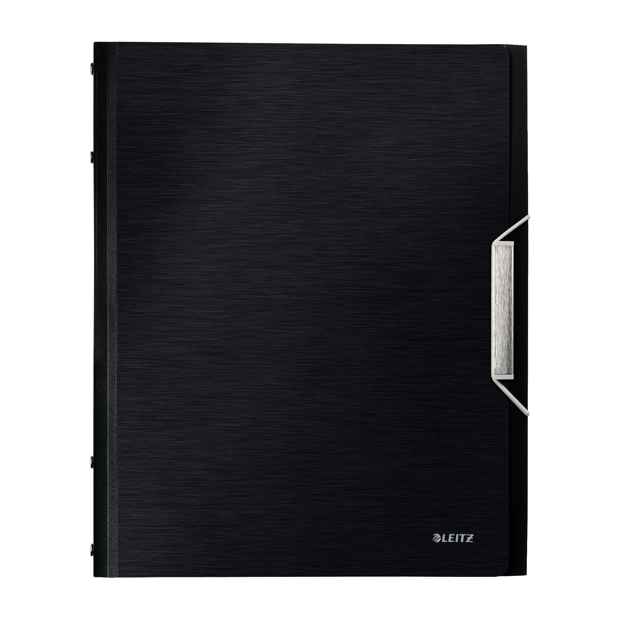 Leitz A4 Divider Book, Holds Up to 200 Sheets, Integrated Index with 12 Compartments, Elastic Closure, Satin Black, Style Range, 39960094