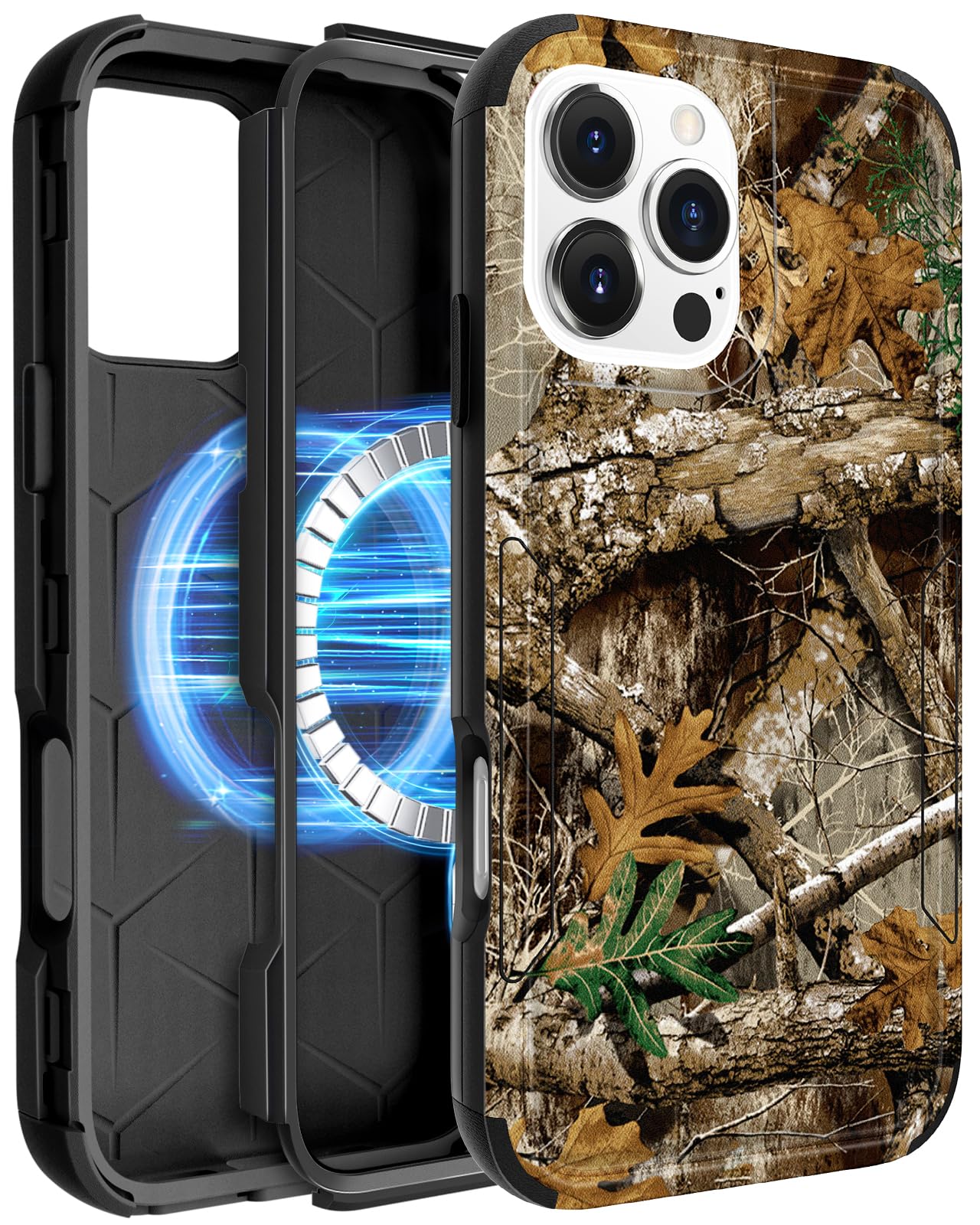 LISEVO Heavy Duty for iPhone 16 Pro Max Case - Compatible with MagSafe Shockproof Protective Rugged Magnetic Men Military Grade Shock Drop Proof Phone Cover Funda for Apple 16 Promax Case, Tree