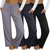 Velvelhall 3 Pack Women's Wide Leg Yoga Pants, Casual Drawstring Sweatpants Elastic Waist Loose Lounge Pants with Pockets