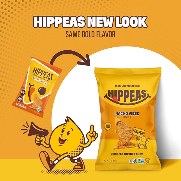 HIPPEAS CHICKPEA TORTILLA CHIPS, NACHO VIBES GLUTEN FREE SNACKS, DAIRY FREE, VEGAN, 7OZ BAG, 3G PROTEIN, 3G FIBER, CRUNCHY, NUTRITIOUS, BAKED PLANT PROTEIN SNACK, NON-GMO, KOSHER