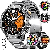 Smart Watches for Men 1000mAh Battery/Flashlight/3 Straps, 1.7" Ultra HD Screen Outdoor Smartwatch with 111 Sports Modes, Heart Rate/Sleep/Calorie Monitor, 5ATM Waterproof Fitness Tracker Android iOS