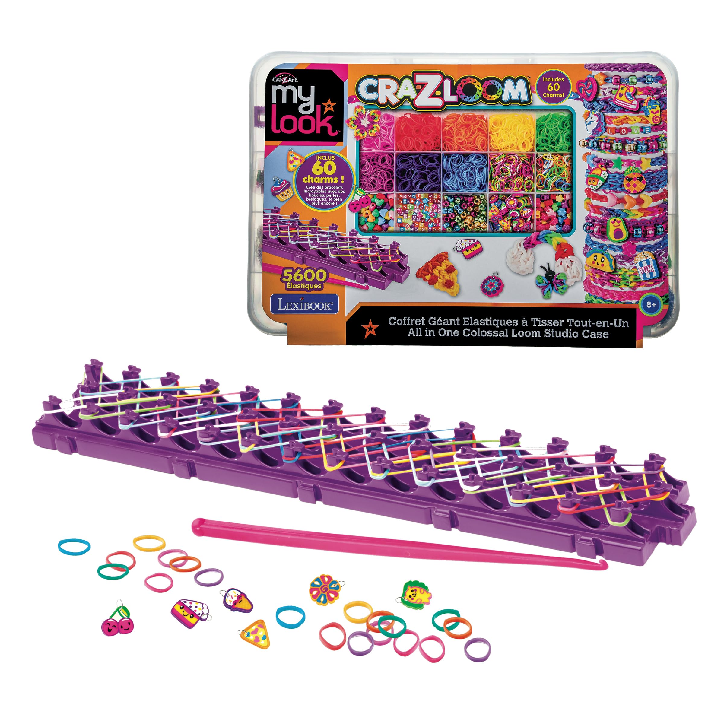 LEXIBOOK, Giant All-in-One Loom Studio Set, Blue Green Red Yellow Orange Pink Purple Black, CRLOOM7