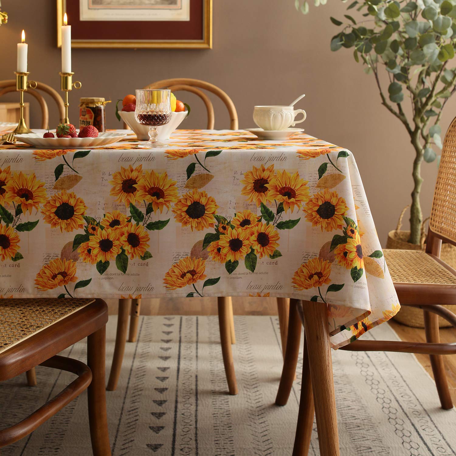 Joyfol Day Sunflower Tablecloth,Orange Floral Table Cloth for Rectangle Tables,Waterproof Resistant Durable Flower Table Cover for Kitchen Dining Room(60 X 102 INCH)