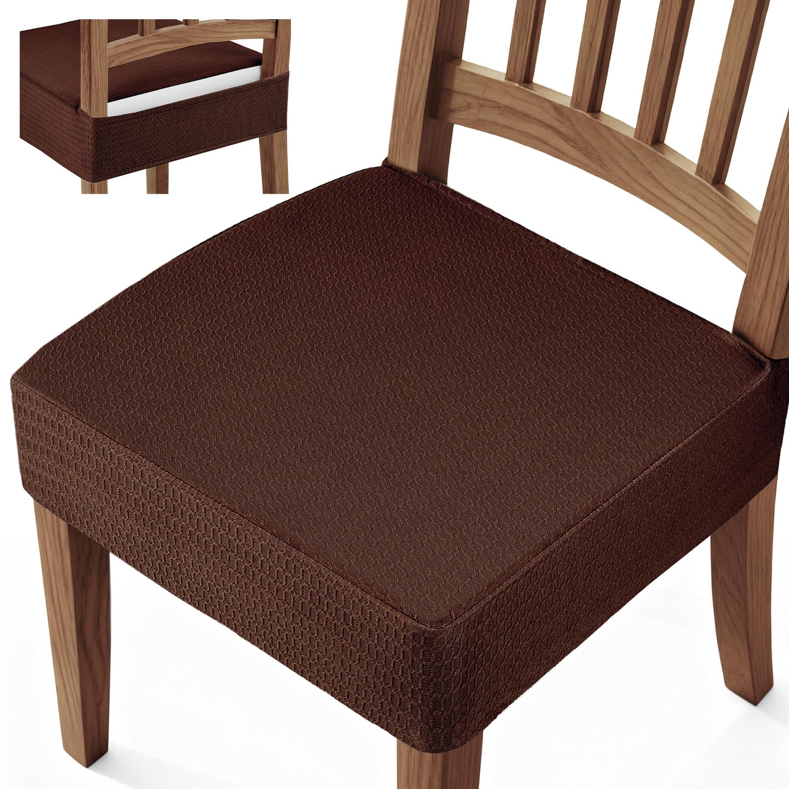 Songrey Waterproof Seat Covers for Dining Chairs Set of 4, No Rear Chair Covers, Stretch Removable Washable Chair Slipcover Protector, Chocolate
