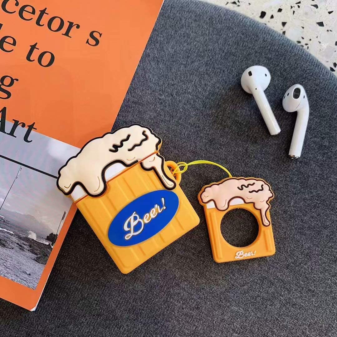 Awin Case for Airpods Case,AirPods 2 Case,Airpods Accessories,Airpods Skin,Cute Summer Beer Shape Slicone Girls Kids Protective Cover Case Compatible for Airpods 1 & 2 Charging Case (Yellow Beer)
