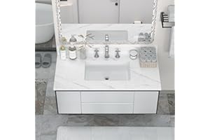 RUNBOLL 43" Marble Vanity Top with Undermount Sink, Bathroom Vanity Sink Top with Pre-drilled 3 Holes and 4" Backsplash, Perfect for Home & Rental Properties (Cabinet Not Included)