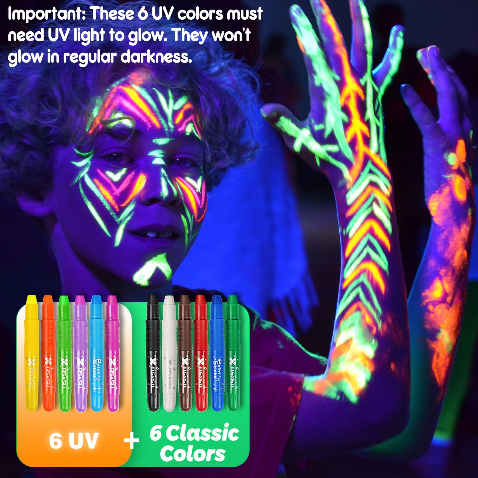 nsxsu nsxsu Halloween Face Paint Sticks Kit for Kids 12 Colors, Washable Face Painting Crayons for Children, Birthday Makeup Party Supplies, Mess-Free Girls Boys Face Painting Pens Stocking Stuffers