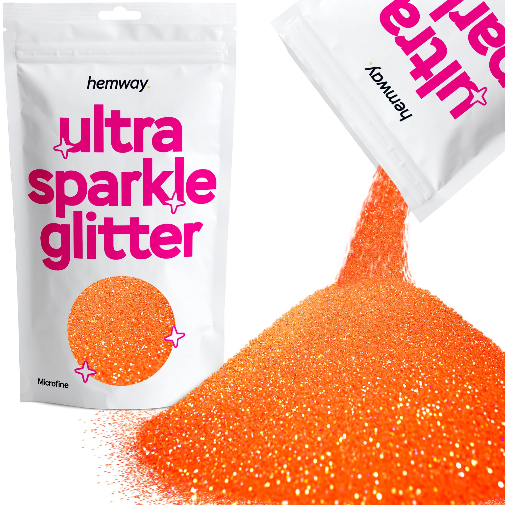 Hemway Ultra Sparkle Glitter Fluorescent Peach Orange 100g Microfine | Glitter for Arts & Craft, Makeup, Nail Art, Crafting, Card Making, Sparkle Decoration