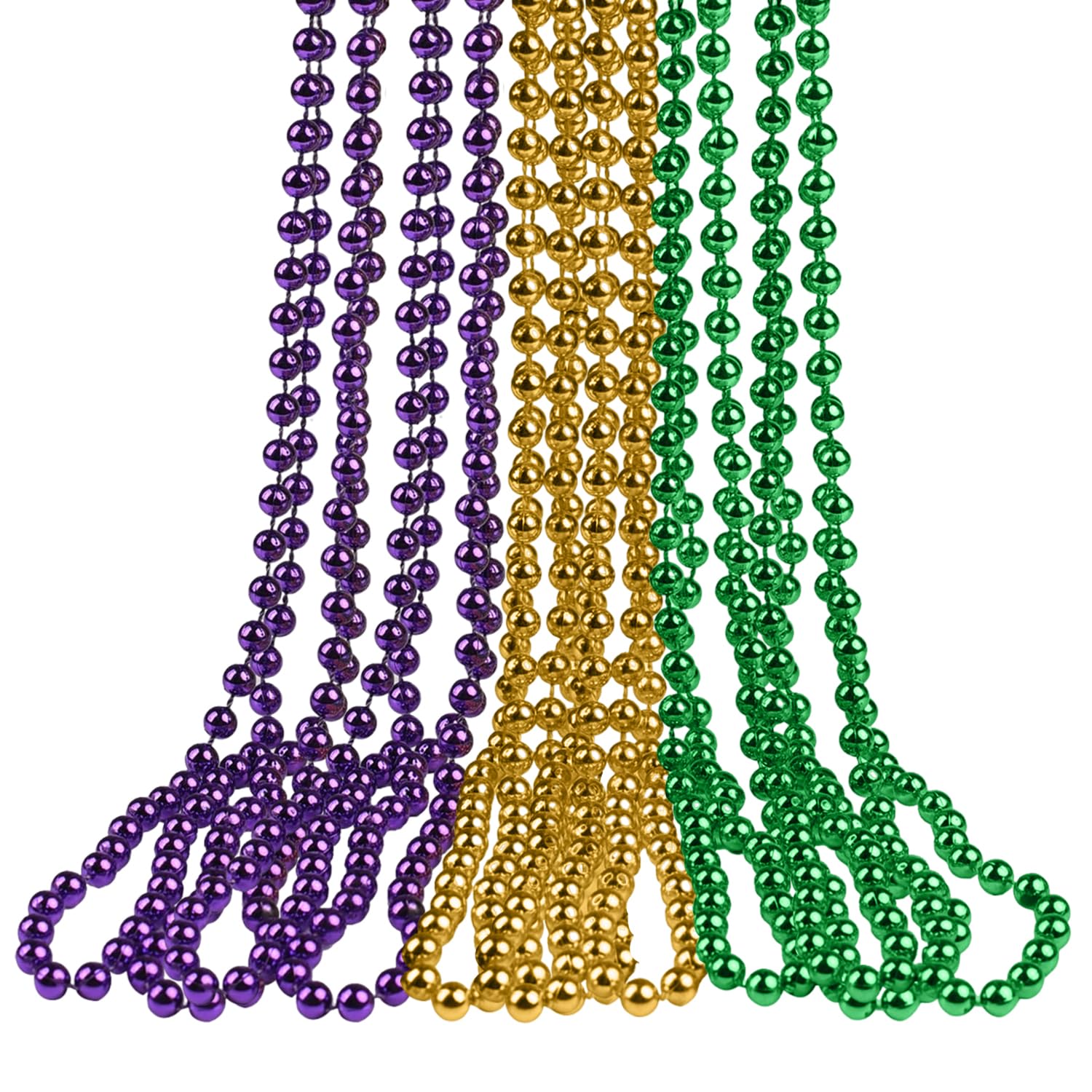 MFUOE 12 Pieces Mardi Gras Beaded Necklaces Mardi Gras Costume Accessories Glitter Plastic Beaded Necklaces for Events and Party Favor Novelty