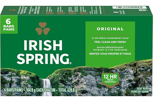 Irish Spring Bar Soap - Original Clean Scent - Moisturizing Bath and Shower Face Body Bar Soap - Enriched with Natural Flaxse