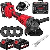 Cordless Angle Grinder 4-1/2 inch, 10000 RPM Brushless Angle Grinder Tool, 3 Speed Adjustment, Power Angle Grinders with 2*4.0Ah Batteries & Charger, Electric Metal Grinder Kit for Cutting, Grinding