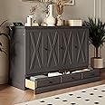 Harper & Bright Designs Queen Size Murphy Bed, Solid Pine Queen Murphy Frame Chest Cube Cabinet Bed with Charging Station and Large Storage Drawer for Home Office or Small Room, Gray