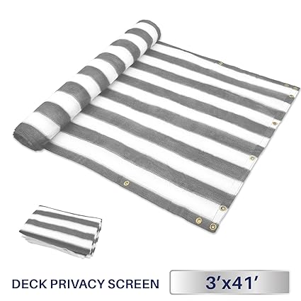 3 x 41, Grey/White Strips: Windscreen4less Deck Privacy Screen for Backyard, Patio, Balcony, Pool, Porch, Railiing, Gardening, Fence Shield Rails Protect
