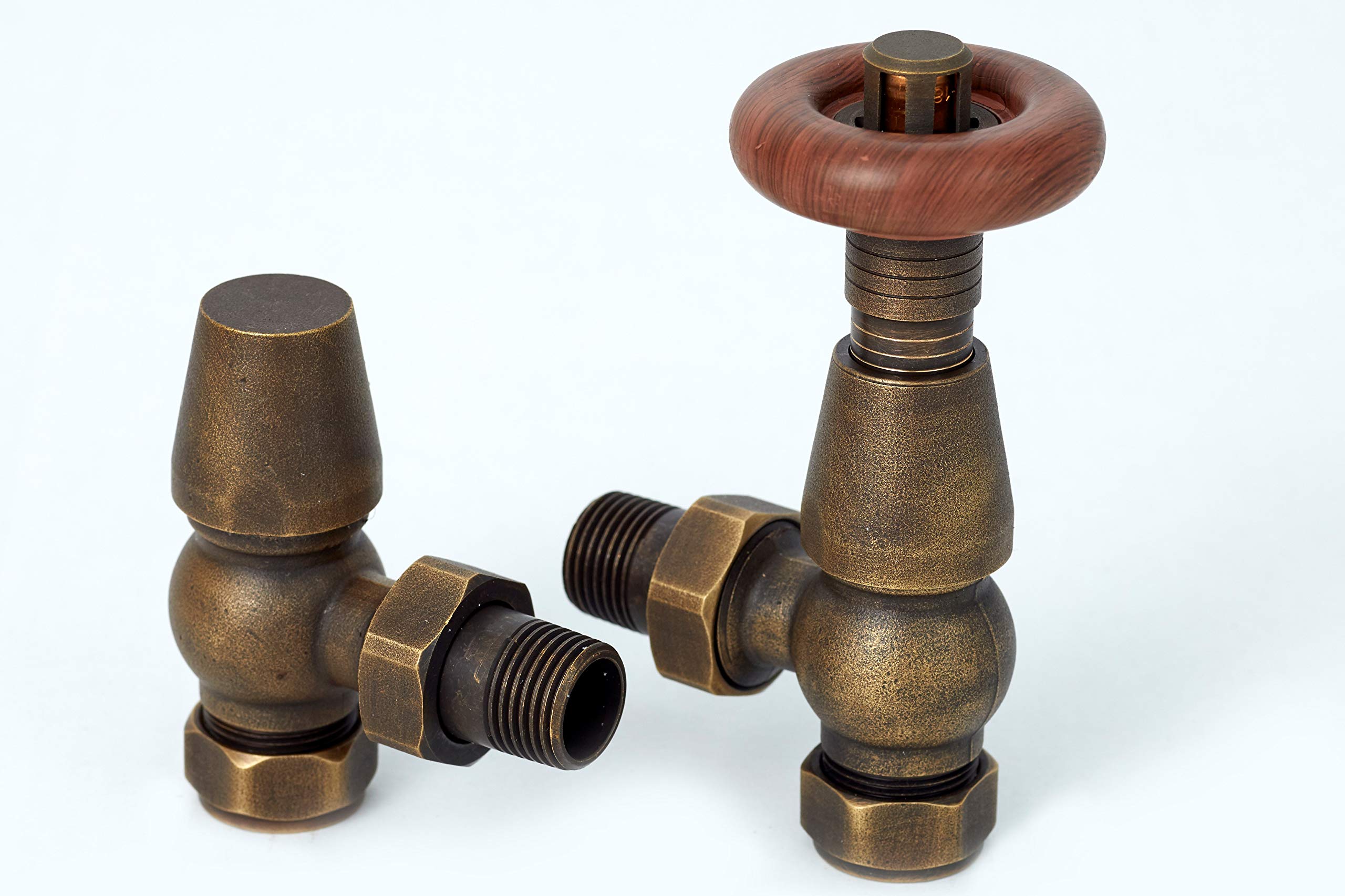 Greened House Oxford Traditional Antique Brass Angled Thermostatic Radiator Valve TRV Column Radiator Central Heating Valve