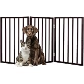 3-Panel Indoor Foldable Dog Fence for Stairs, Hallways, or Doorways - 54x24-Inch Wood Freestanding Dog Gates by PETMAKER (Brown)