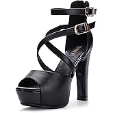 IDIFU Women's IN5 Charcy Crisscross Strappy Platform High Chunky Heels Peep Toe Pump Party Heeled Sandals