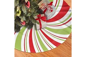 30 Inch Christmas Tree Skirt – Peppermint Candy Stripe Tree Mat, Large Red White Green Holiday Decoration, Rustic Farmhouse X