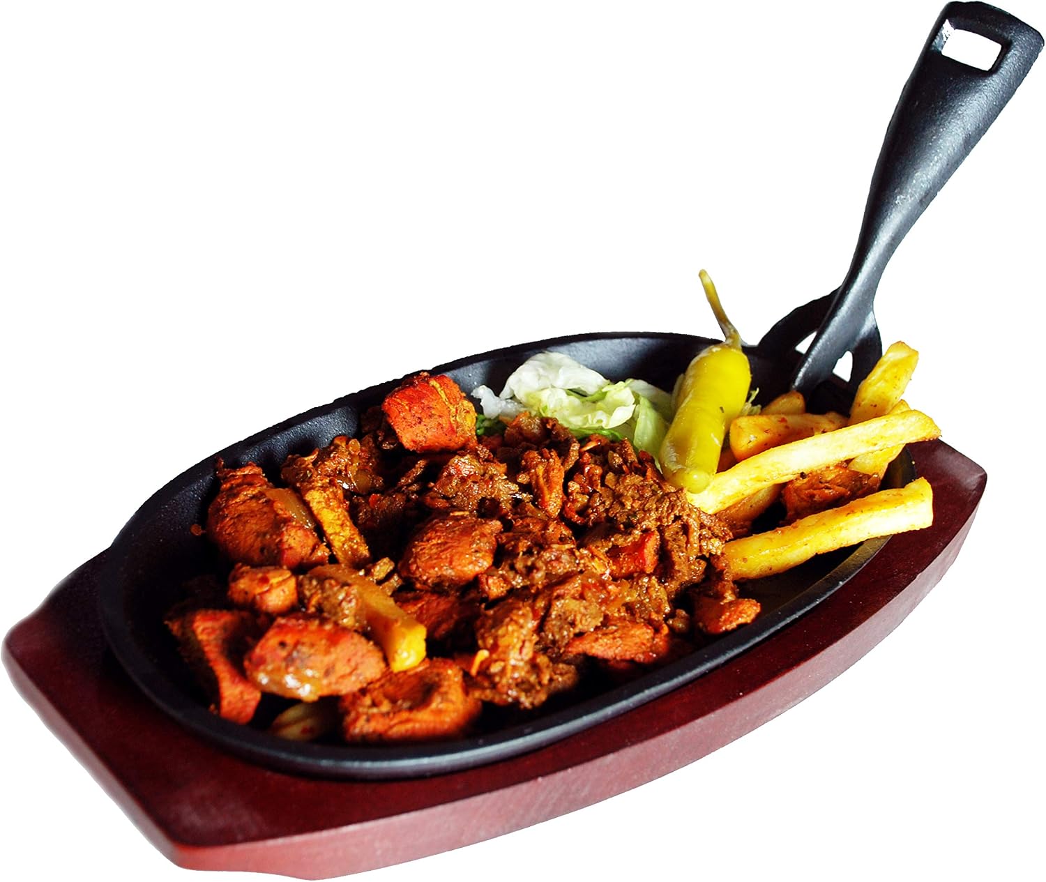 Buckingham Pre-Seasoned Cast Iron Sizzler Serving Dish/Steak Platter with Wooden Stand, Wood, Black, 24 cm x 14 cm - Image 4