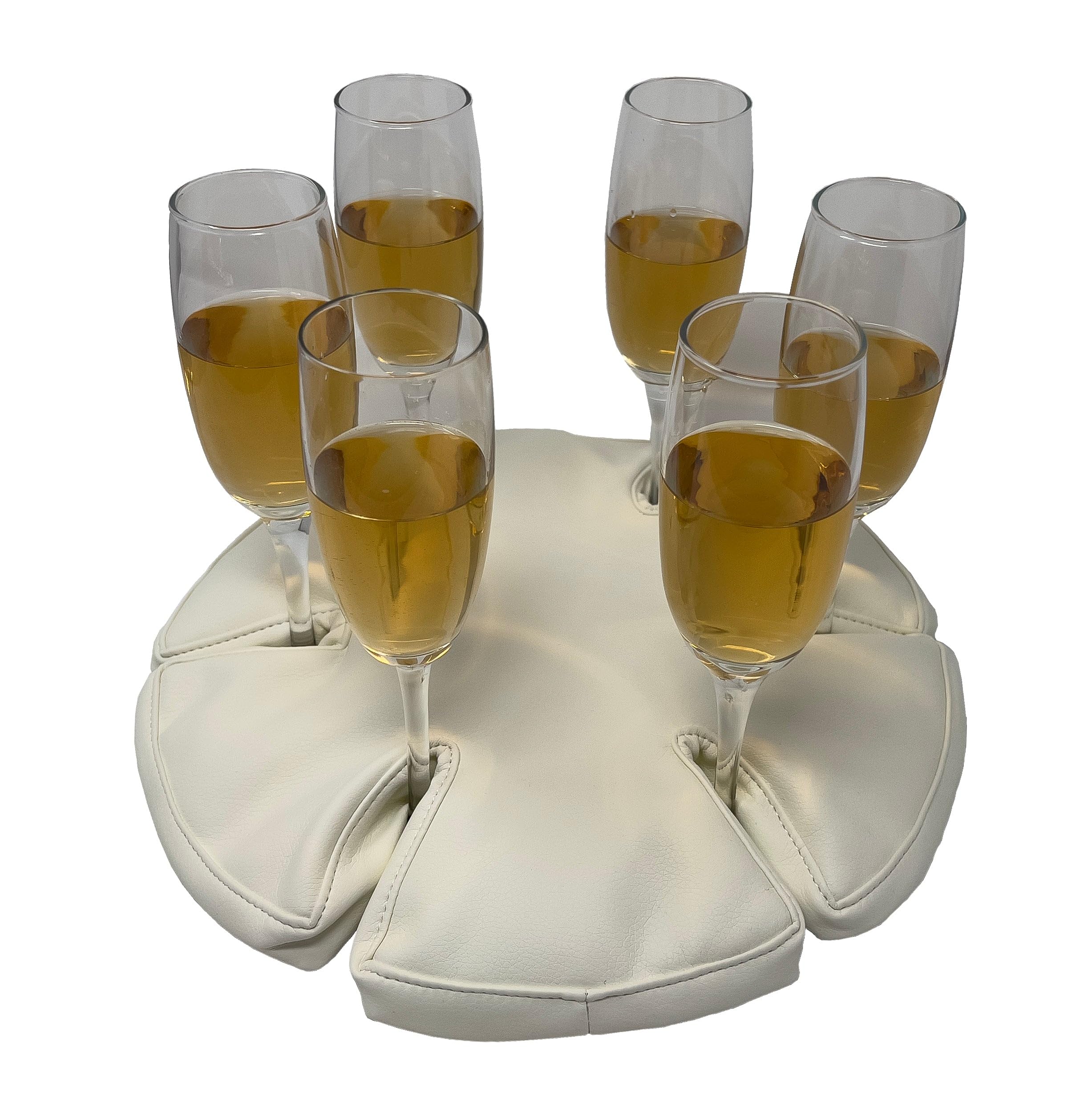 Glass Anchor - the Good-Looking Wine Glass Holder for Boats, picnics, Festivals, Camping, motorhomes. Colour: White Leather. Holds 6 Glasses. No fixings Needed. Stop the Spills!