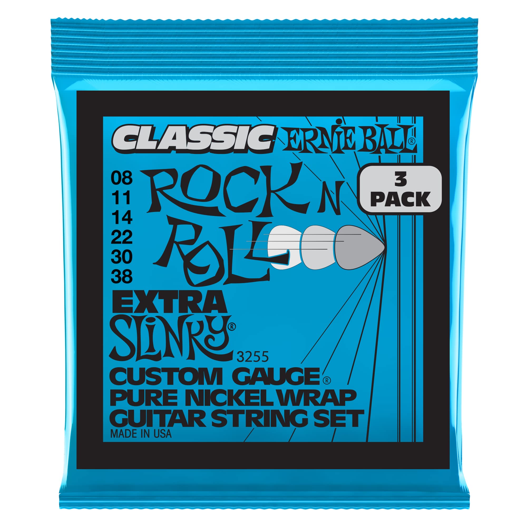 Ernie Ball Extra Slinky Classic Rock n Roll Pure Nickel Wrap Electric Guitar Strings - 8-38 Gauge