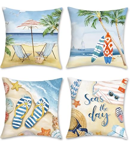Ulove Love YOURSELF Set 4 Federe Cuscino 45x45 Cm – Motivi Estivi Anguria, Gelato, Fenicottero, Camion