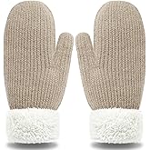 Tikeiuo Winter Warm Mittens for Women Thick Knit Fleece Lined Gloves with Elastic Cuff Fur Warm Mittens for Cold Weather Gift