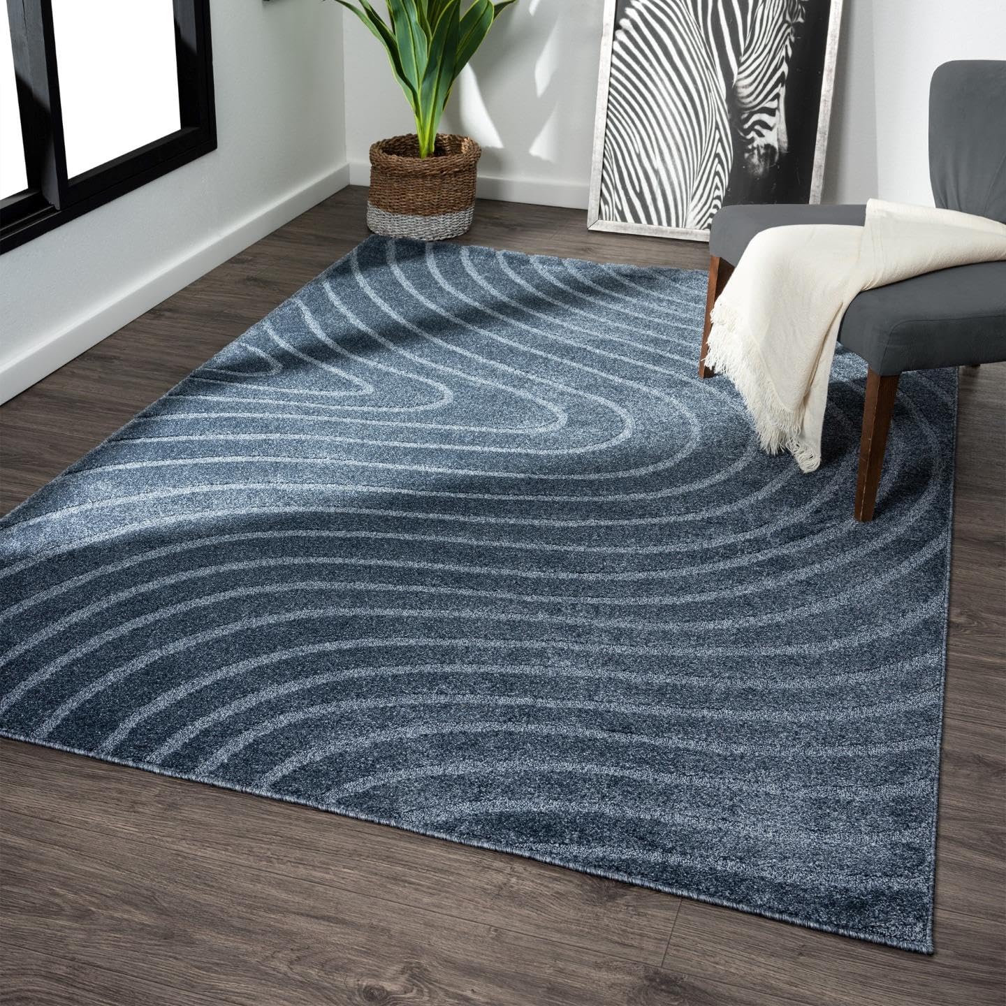 LUXE WEAVERS Modern Geometric Wave Blue 4x6 Area Rug Image
