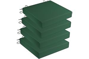 LFNOONE Outdoor Patio Chair Cushions 17"x17" Water-Resistant Garden Chair Cushions,High Density Sponge Filling Glider Lawn Seats mat,Set of 4 & with 4 Rope Fixed Straps & Green