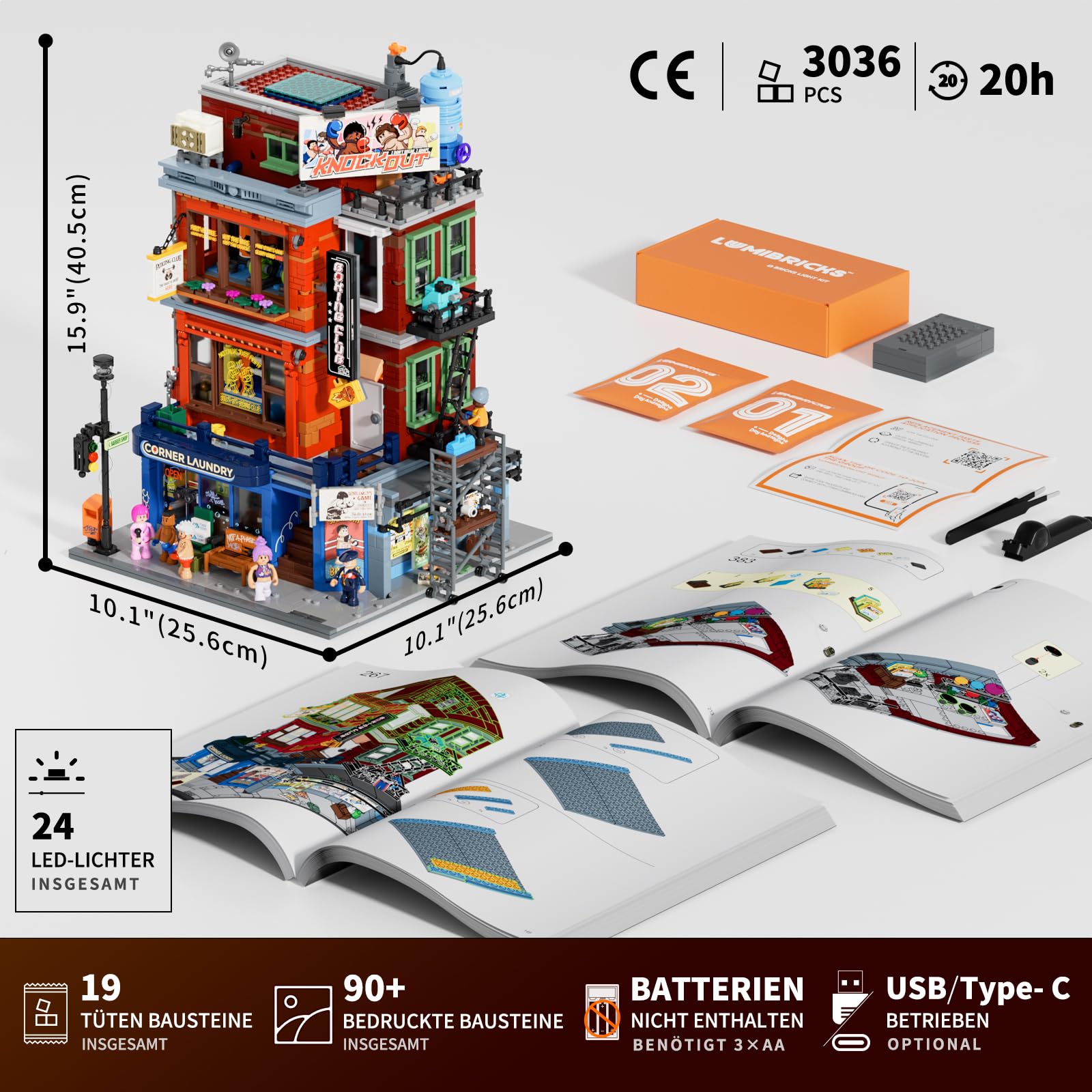 Lumibricks Straßenfusion Boxclub Klemmbausteine mit Licht,City Modular Building, 3036Pcs,mit Fitnessstudio und Boxring mit wechselnden Lichteffekten, Sammlerstück und- Geschenk, 19009 8