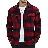 MAGNIVIT Flannel Shirt for Men Brushed Cotton Plaid Shirt Jacket Spring Fall Casual Long Sleeve Button Down Shacket 2 Pockets