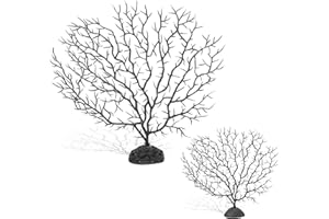 Piutouyar 2Pcs Sea Fan Coral Decorations, Black Simulation Sea Coral Branch for Aquarium Ornament Fish Tank Landscape (11.8inch+6.7inch)