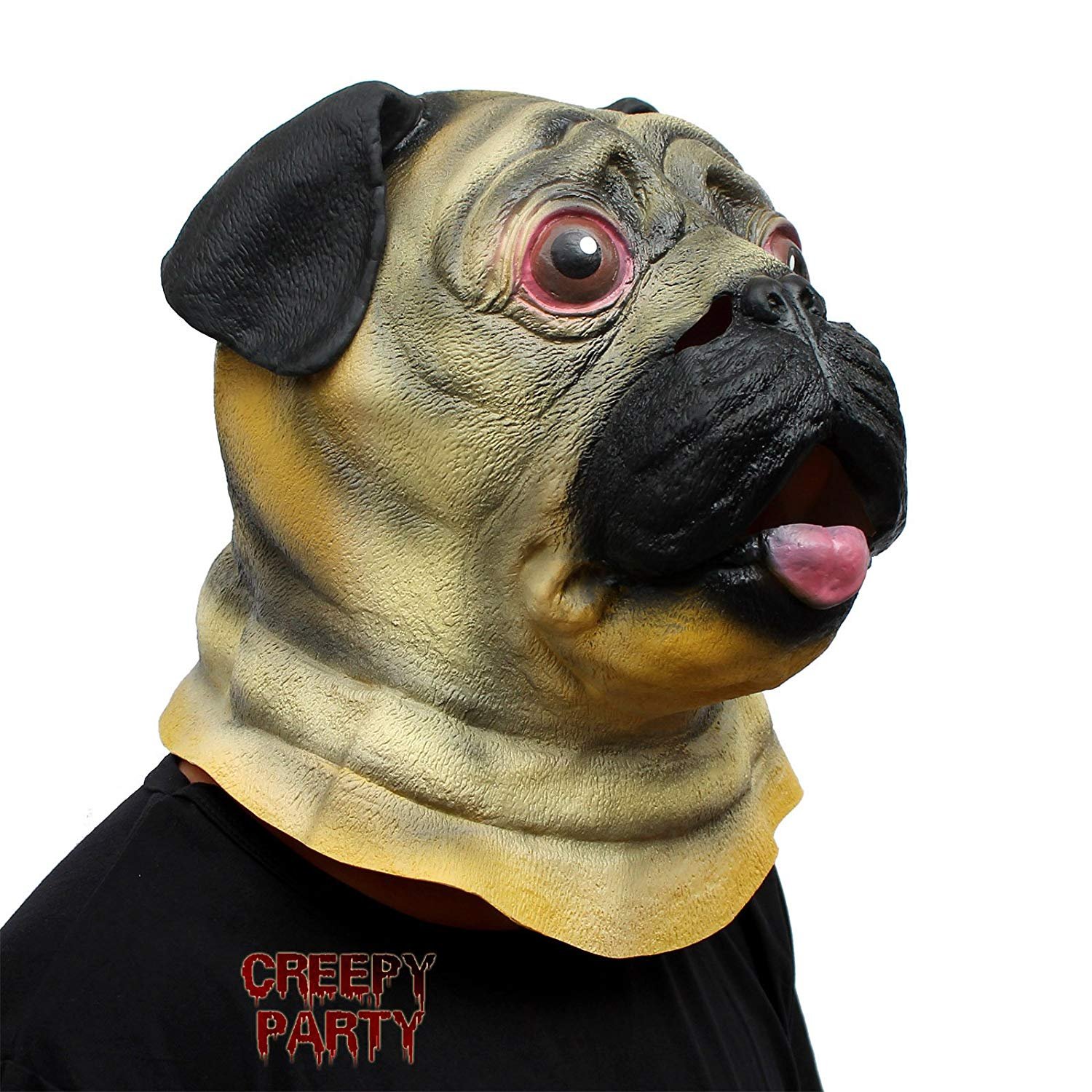 CreepyParty Pug Dog Mask Animal Realistic Full Head Masks for Halloween Costume Party Carnival Cosplay